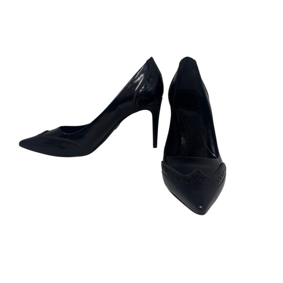 Tory Burch High Heels Black On Black Pumps Wingtip Womens size 7M Fast Shipping - Picture 1 of 16